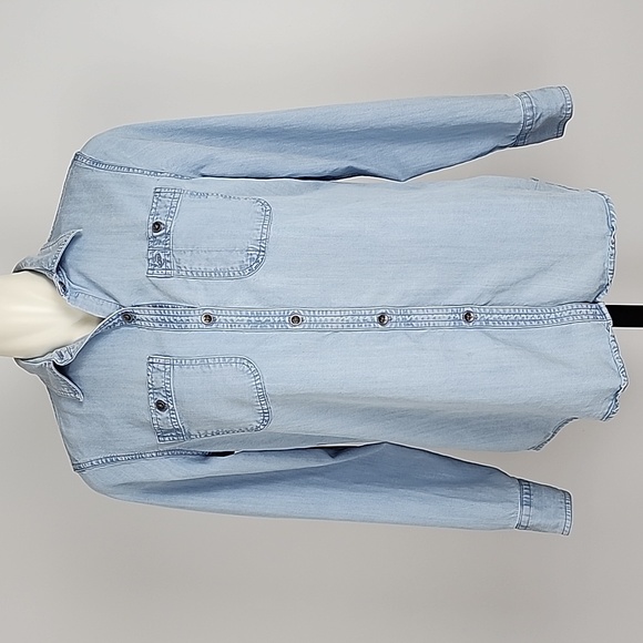 Chaps Tops - Chaps Women's Casual Light Blue Wash Denim Button Down Shirt 100% Lyocell Size M